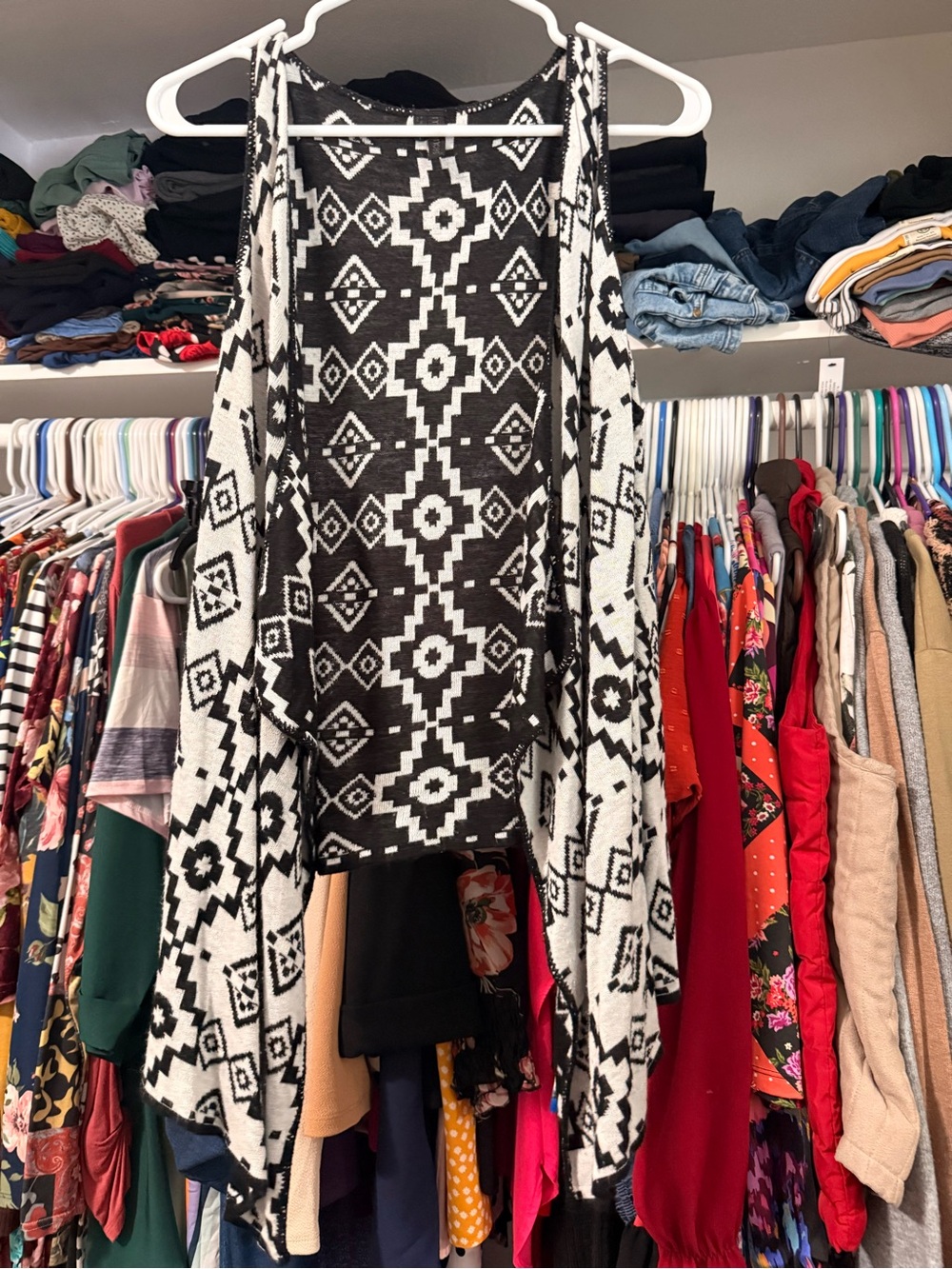 Maurices Black and White Geometric Knit Cardigan